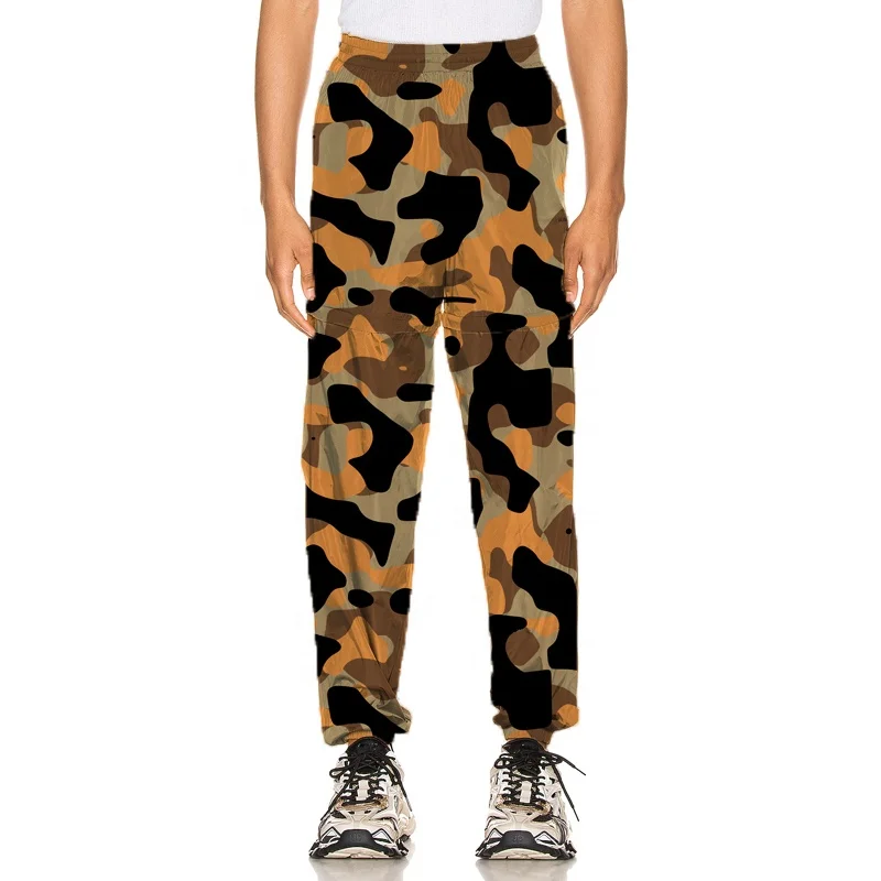 Hot selling custom printed pattern men cargo pants  elastic waist man print camouflage pants