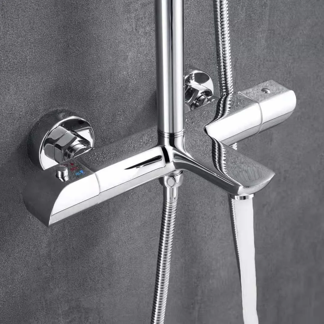 Top Quality Brass Thermostatic Shower Column With Rainfall Shower Head And Hand Shower For Bathroom