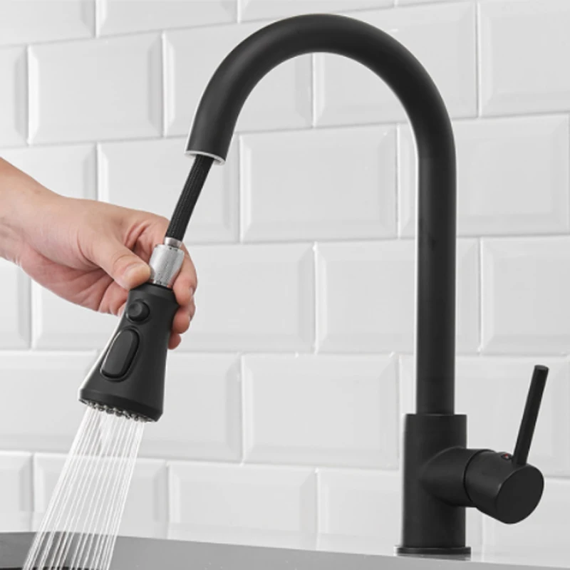 304 Stainless Steel Kitchen Sink Tap Pull Out Spout Black and Grey Color Kitchen Faucet