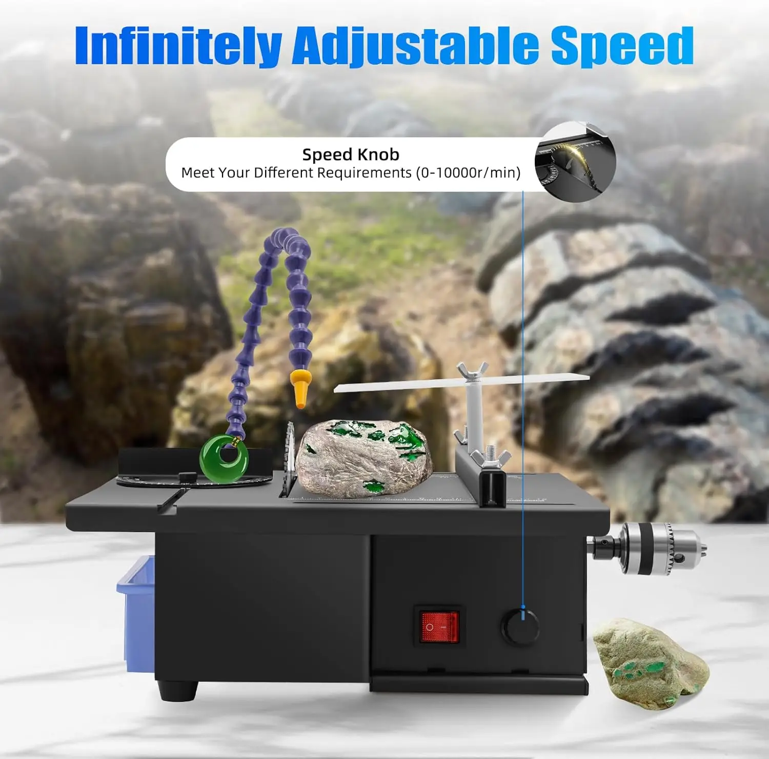 Table Saw Gem Jewelry Grinder Rock Grinder Table Polisher Milling Machine with Protective Guard Mini Table Saw