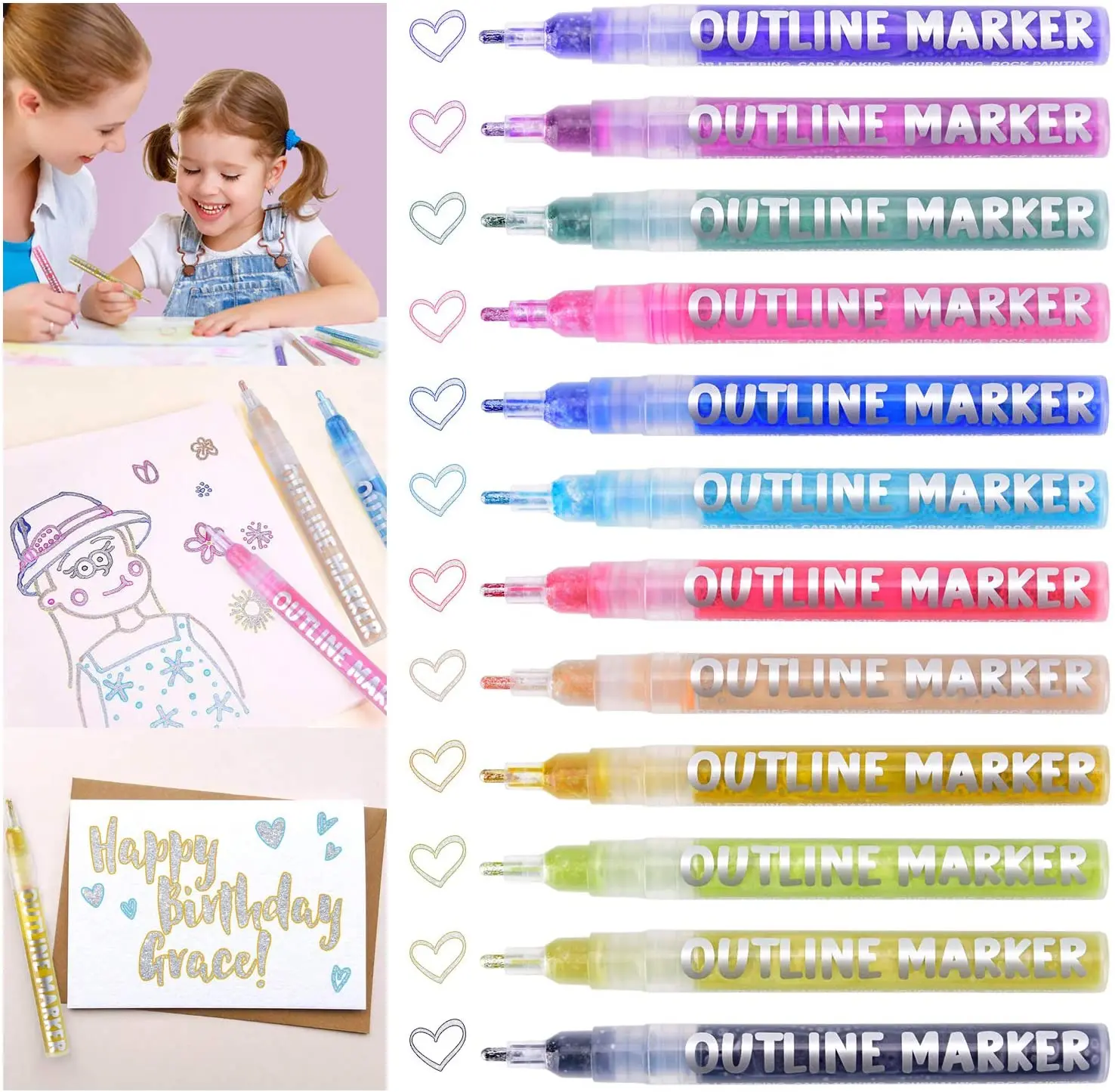 Self-outline Metallic Markers Double Line Outline Pen Markers Glitter Doodle Dazzle Pens Shimmer Marker