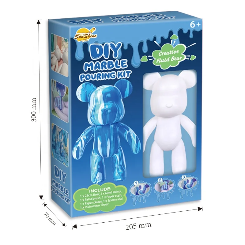 2024 Pouring Paint Fluid Art Set 23 Cm Bear with 3 Colors For Kids Handmade