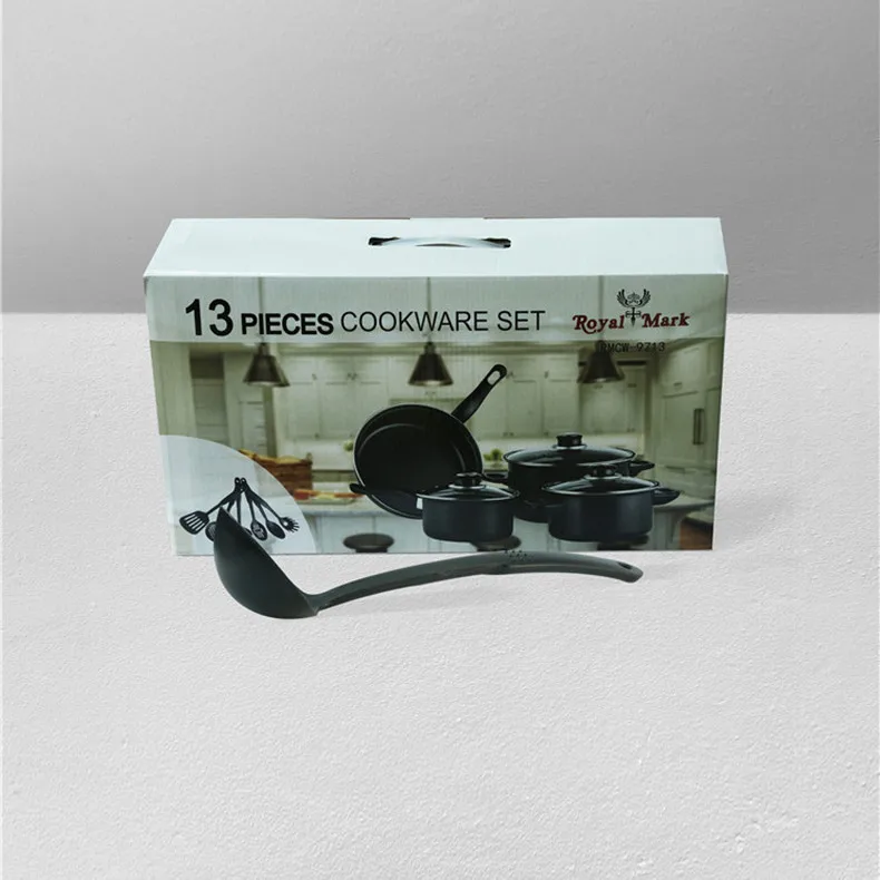 Wholesale price 13pcs cheap kitchen housewares iron non stick  kitchen pots cookware sets