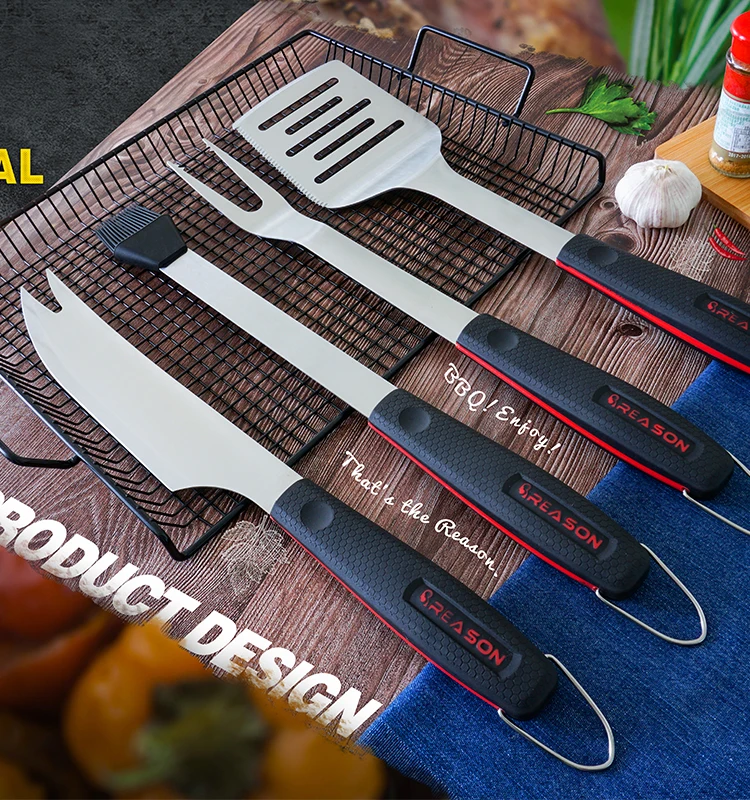 New Design Stainless Steel Barbecue  Grill BBQ Tool Set With TPR Handle
