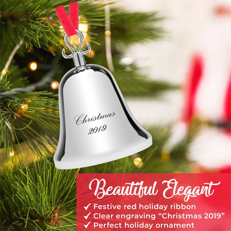 Yiwu meise AN0338 Christmas Bell Ornament for Christmas Tree - Engraved Stainless Steel Christmas Ornament