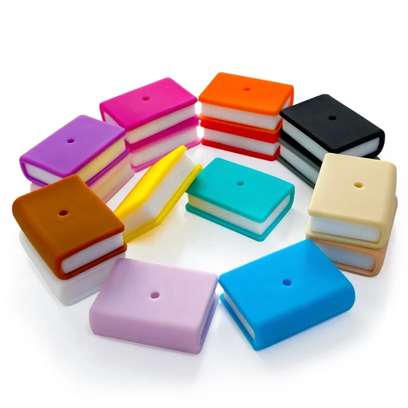 New design Stacked books Silicone Focal Beads For Pen Making Baby Chew Loose Silicone Charms Beads Diy Necklace Beads