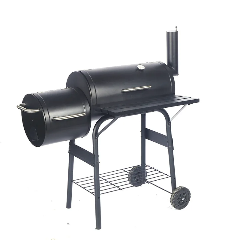 Garden Backyard Classic Charcoal BBQ Grill Offset Smoker with Trolley Design Barrel Smoker BBQ Grill