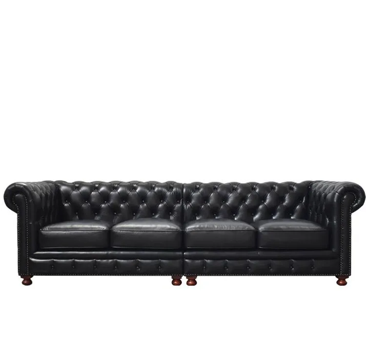 American-Style Vintage Leather Sofa European-Style Buckle Leather Single and Double Three-Seat Sofa Living Room Wax Leather Sofa