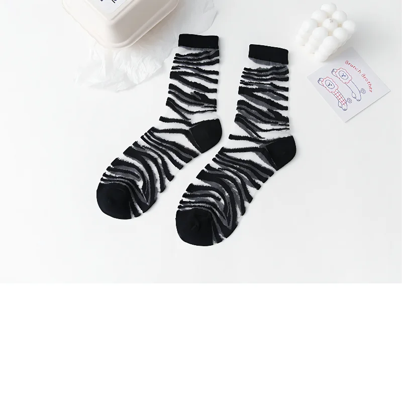 Women Summer Thin Zebra Pattern Spot Silk Sheer Socks Summer Transparent Socks For Women