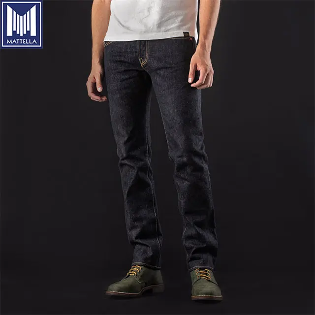 customized style indigo 21oz selvedge denim slim tapered made from gold metallic denim fabric specification
