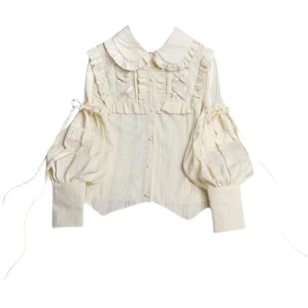 Lolita Lace Girl Lady Blouse Top Shirt Ruffles Victorian Puff Sleeve vintage Sweet