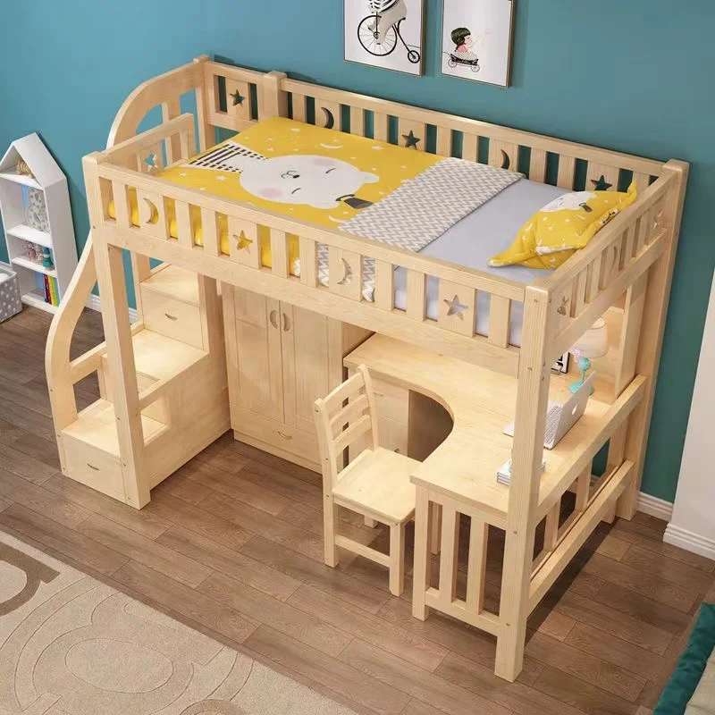 Bed Furniture Enviroment Friendly Modern Solid Pine Wood Bed Children Wooden Bunk Bed for Bedroom
