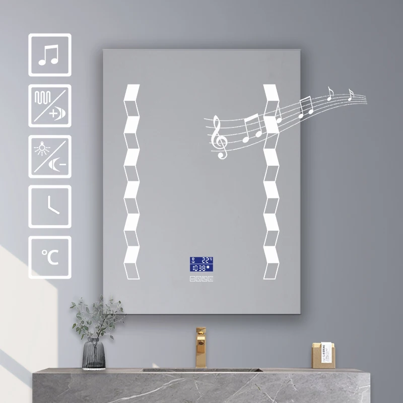 Display Time Temperature Defogging Speaker Phone Connect Built-in Lighting LED Smart Bathroom Backlit Mirror