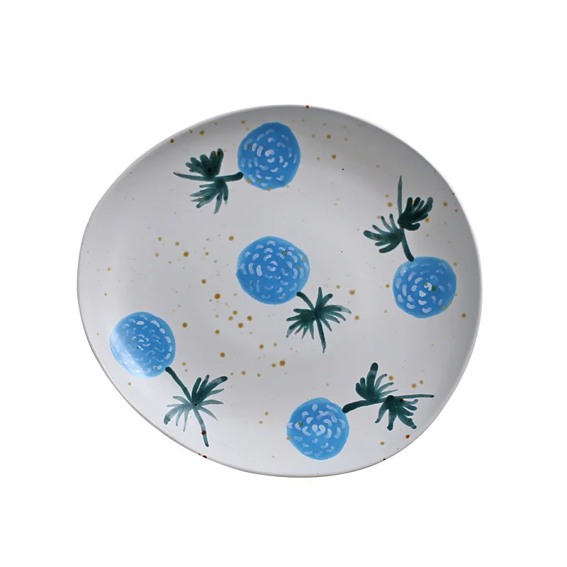 Newest hand painted flowers pattern irregular ceramic plate for gift