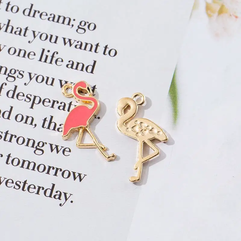 enamel flamingo diy earrings necklace jewelry clothes bag shoe metal parts accessories charm pendant for jewelry making