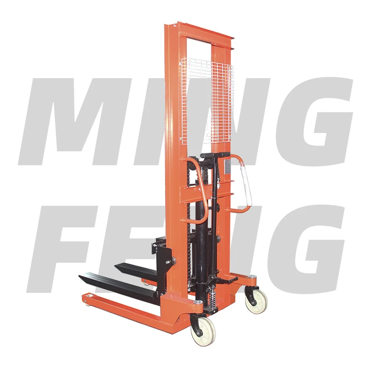 mingfeng high quality stacker manual hand hydraulic mobile stacker cart with rolly pallet stacker forklift