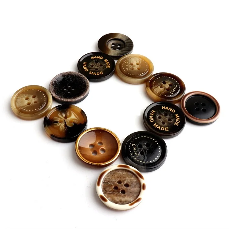 High Quality Factory Assured 2 4 Hole Natural Resin Custom Logo Black Real Horn Buttons For Clothes Coat Suit Jacket