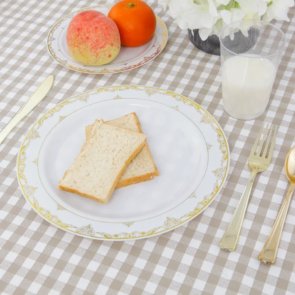 Wholesale Food Grade Dinning Gold Sliver Rose Tray Bowl Dish Tableware Set Heat-Resistant PS Plastic Plate Disposable Dinnerware