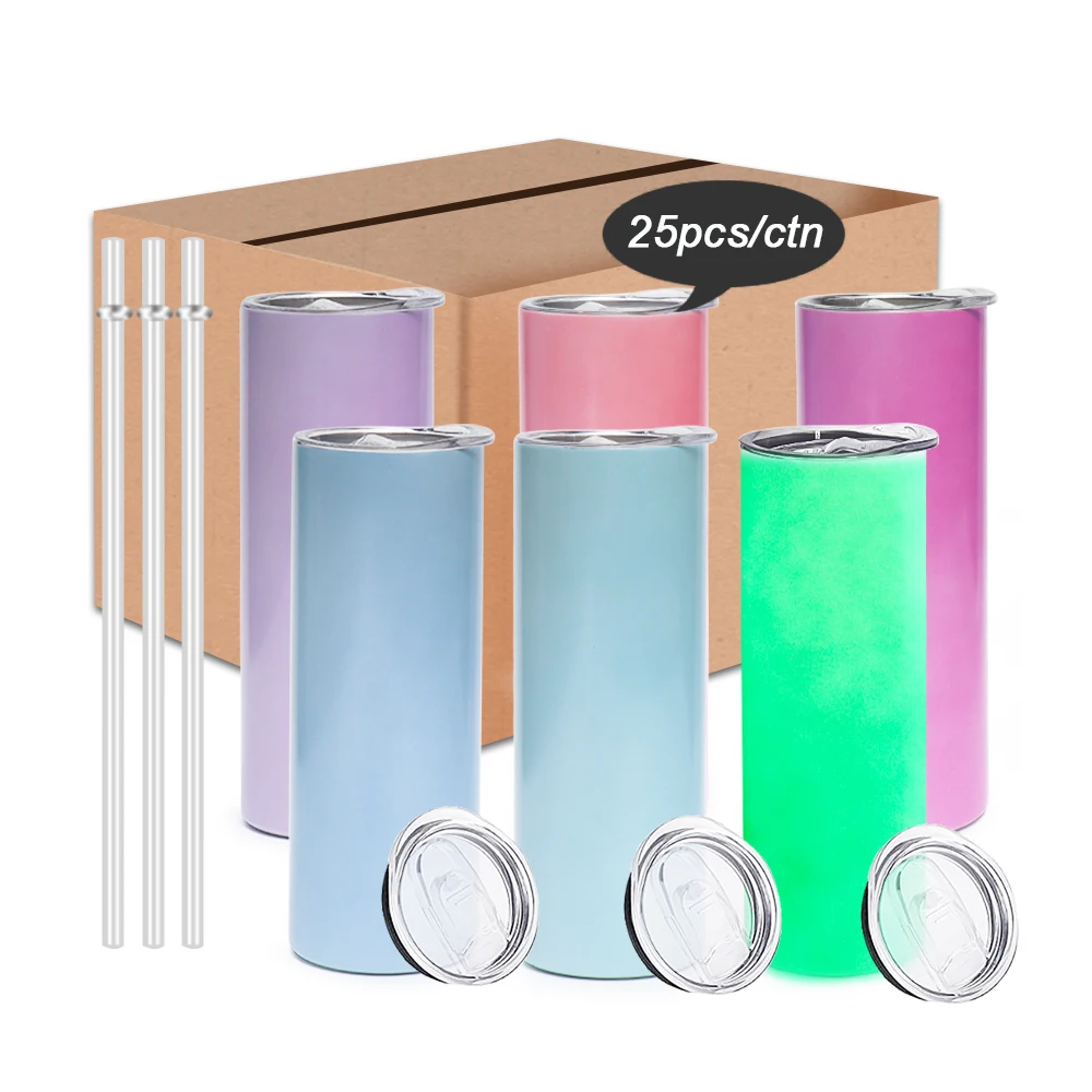 Stocked in US 20oz sublimation 3 in 1 luminous color changing stainless steel skinny uv glow tumbler