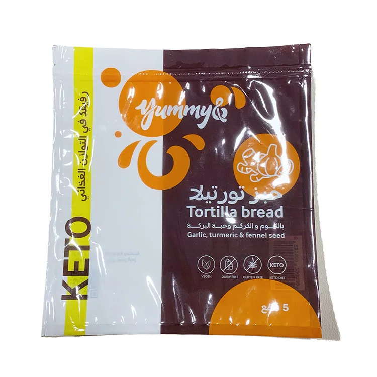 Custom Printed 3 Side Seal Mylar Bag Bread Maizena Flour Tortilla Packaging Bag With Resealable Zipper
