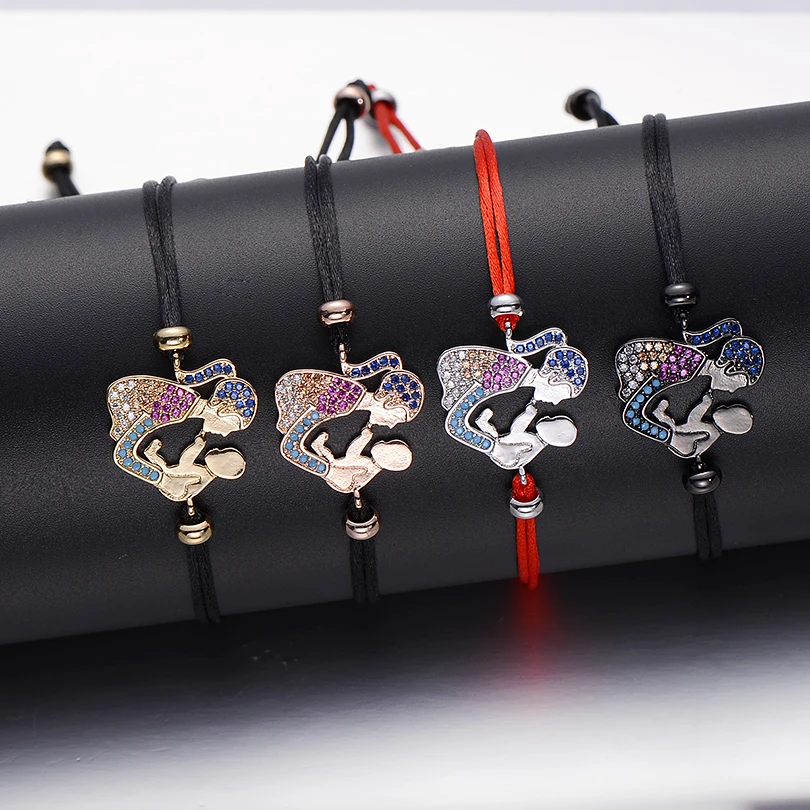 Birthday Gift AAA CZ Zircon Wish Jewelry Lucky Red String Bracelets I Love Mother Family Mom and Baby Charm Bracelet