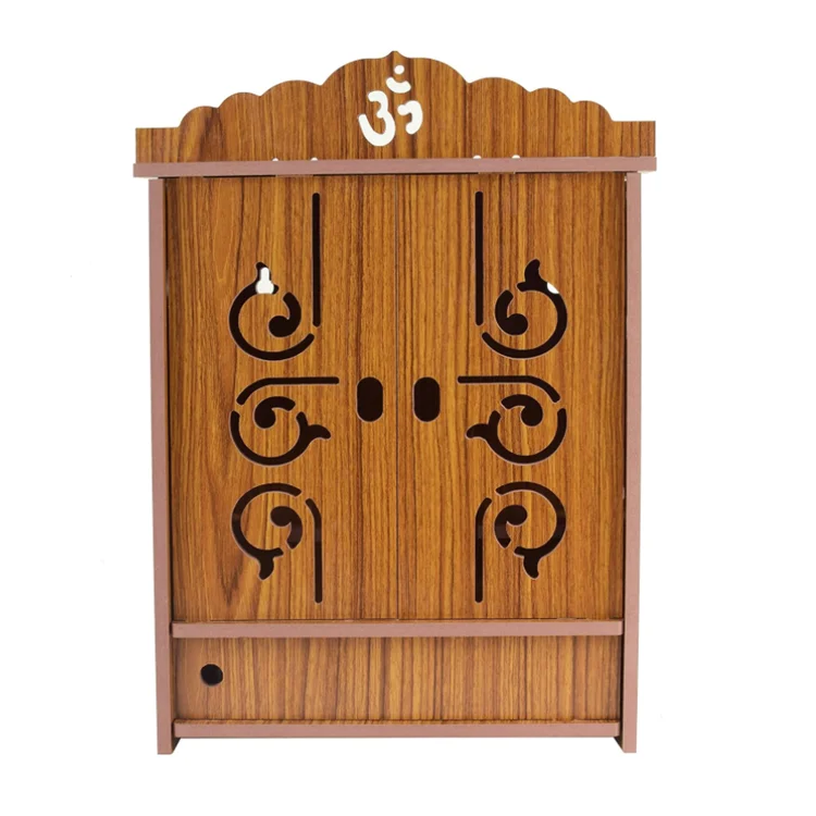Home Religious Pooja Mandir Wooden Temple Wall Hanging Pooja Mandir With Door