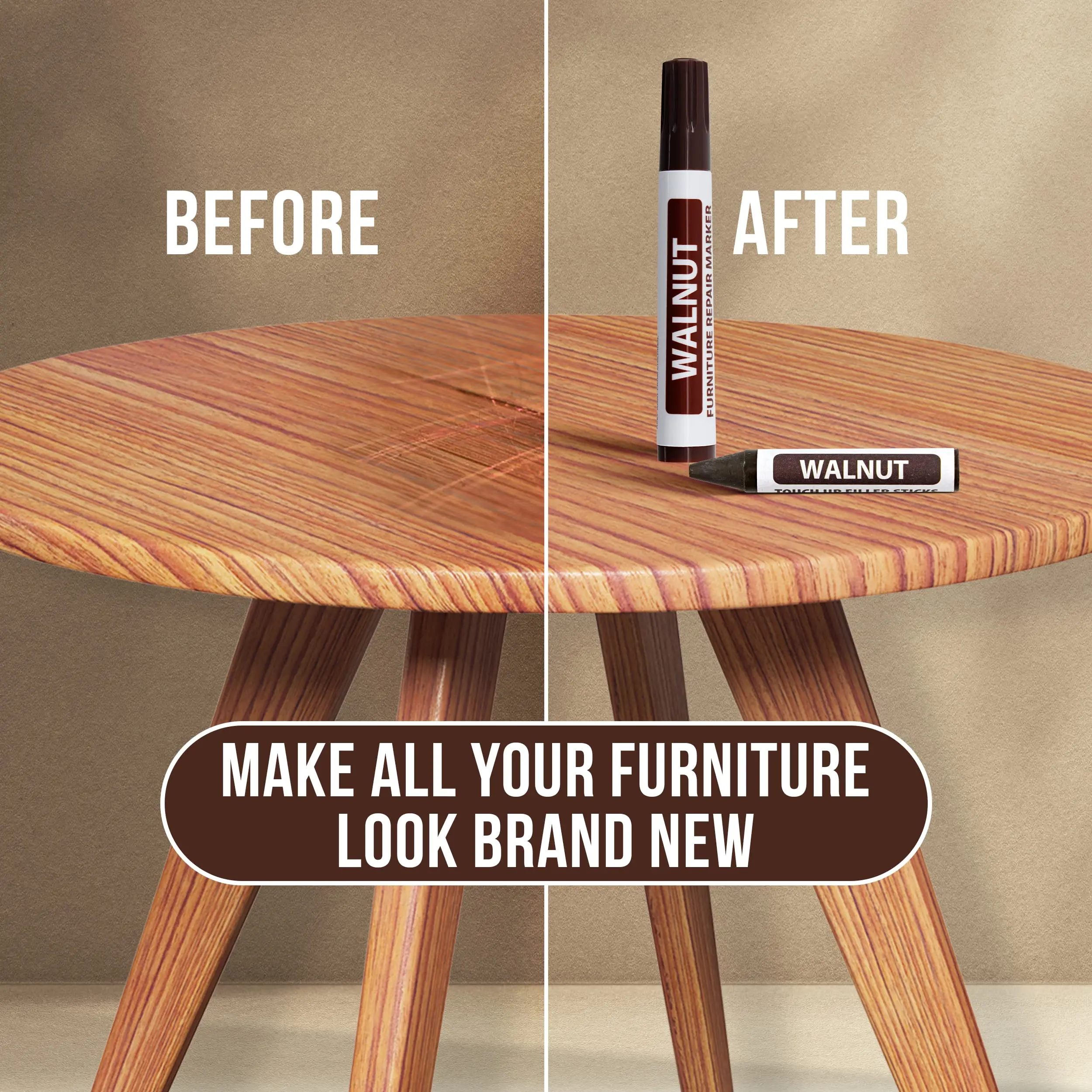 12 Piece  Furniture Touch up  Markers Includes 6 Felt Tip&6 Wax Crayons for Bedposts, Touch Ups, and Cover Ups