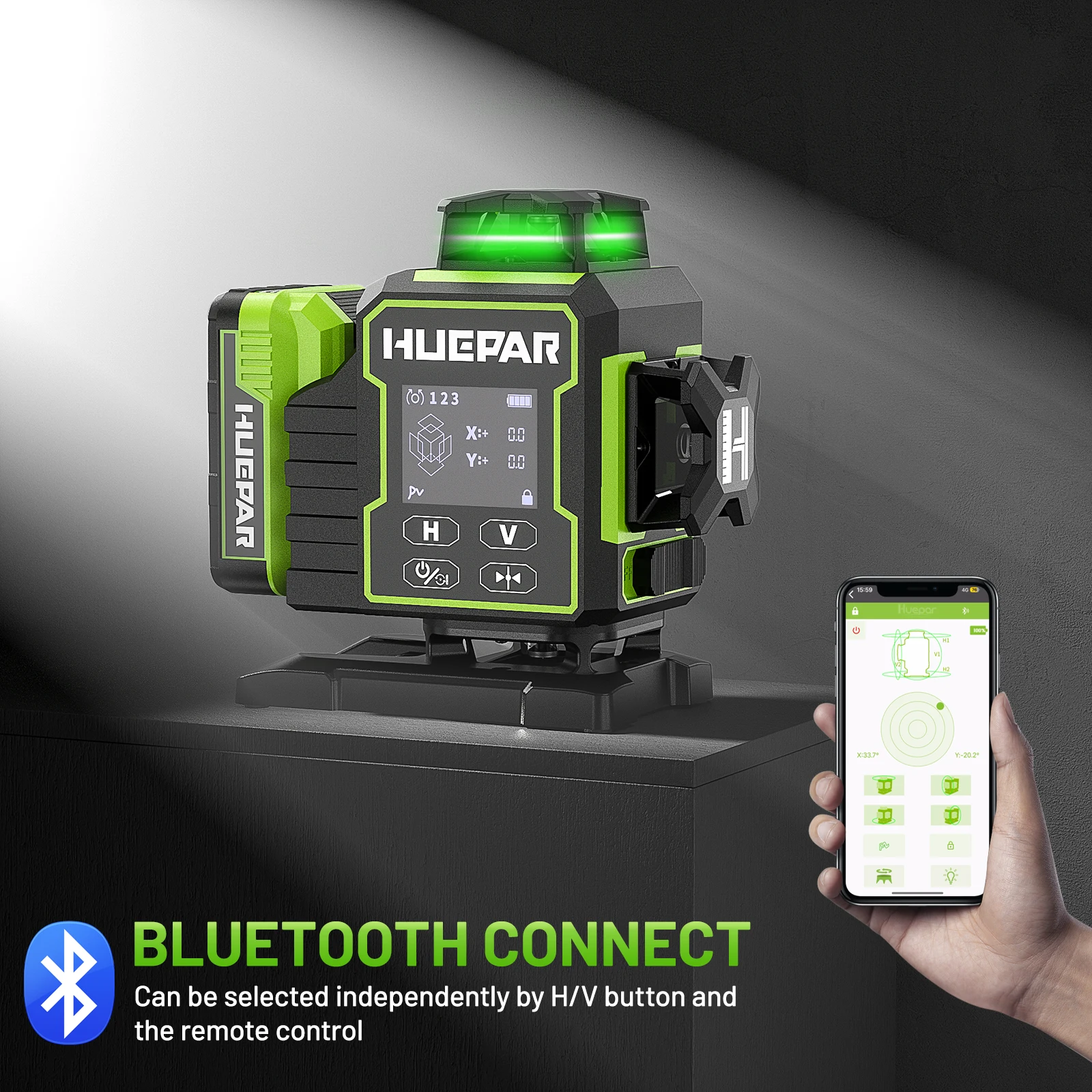 Huepar W04CG Lazer Green Beam Rotary Laser Level Cross 16 Line Tool Rotating Base Compatible With Tripod
