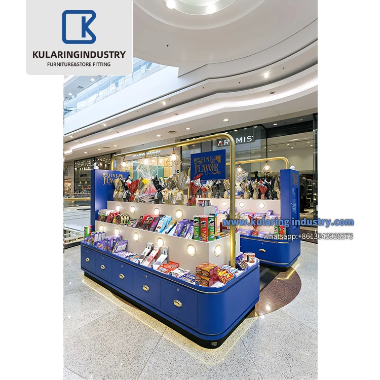Shopping Mall Kiosk Design Chocolate Wooden Kiosk for Sale Best Quality Food Display Showcase
