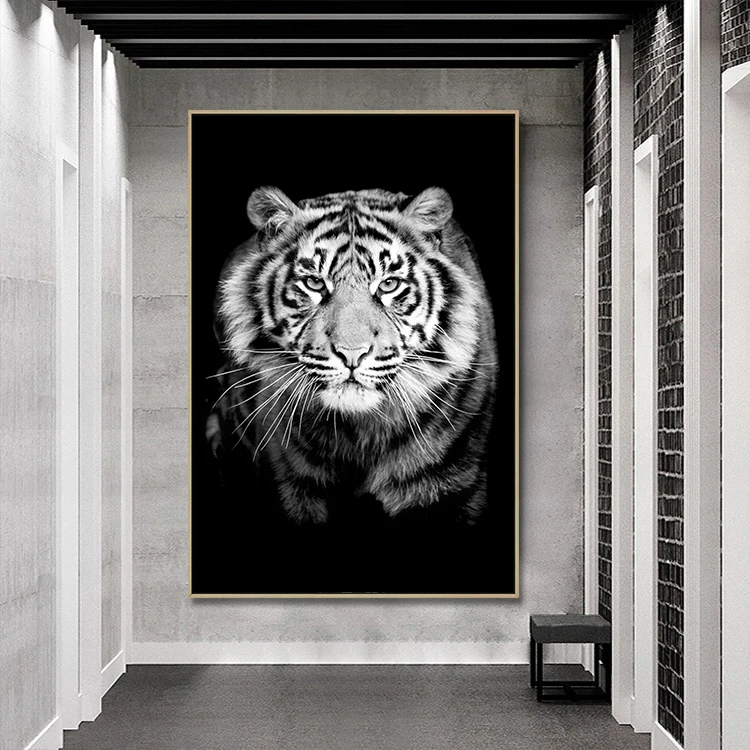 Canvas Printing the Black and White Animal Wall Art Tiger Horse Giraffe Zebra Posters Modern Abstract Oil Animals Painting