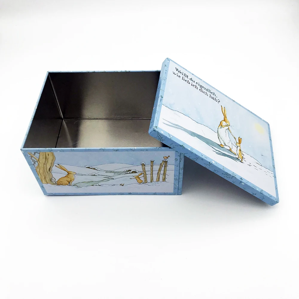 Easter Rabbit Fancy Chocolate Tin Box Right Angle Rectangle Metal Tinplate with Logo Print for Food Candies Cookies