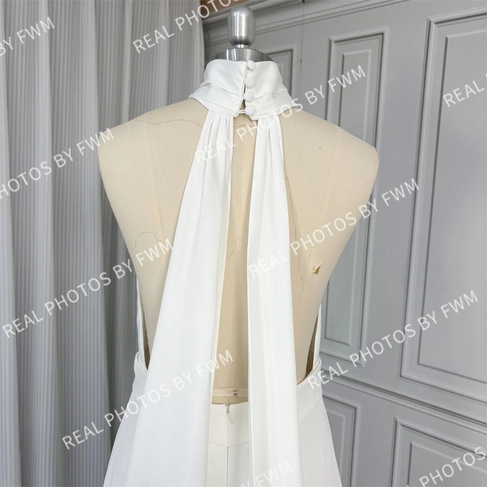 100% Real Photos Simple Halter Neck Satin Wedding Dress With Detachable Cape Elegant Backless Bride Gown For Women 2025