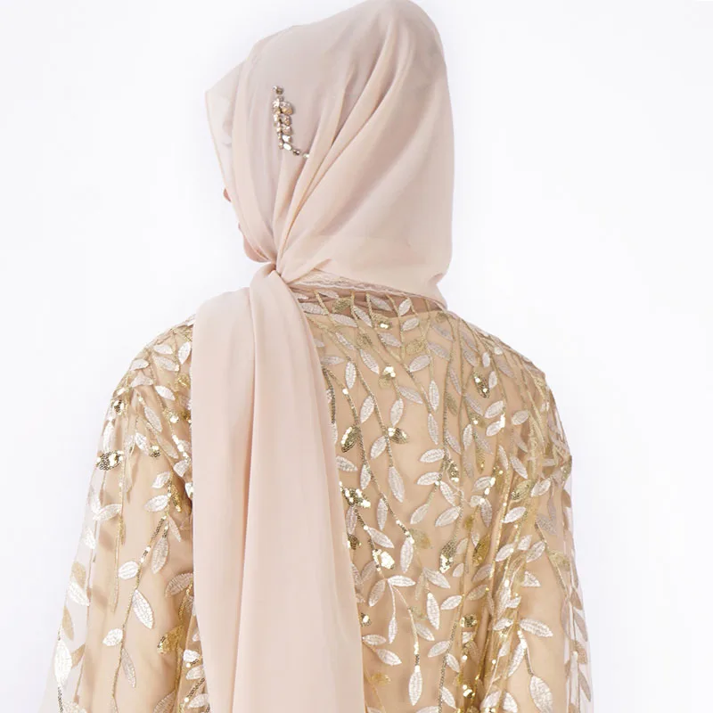 
2019 New Model Women Islamic Clothing Muslim Dress Dubai Abaya Sequins Caftan Dress 