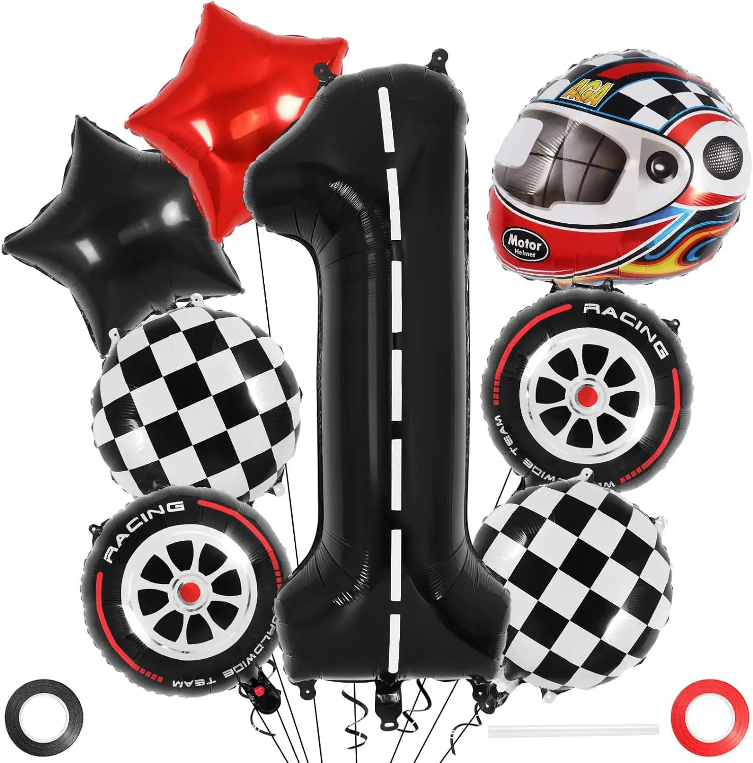 New tire helmet Balloon Set 18-inch black and white checkered aluminum film balloon racing theme decoration