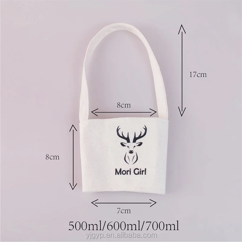 New Design Customized logo printed Reusable canvas coffee cup Sleeves with handle