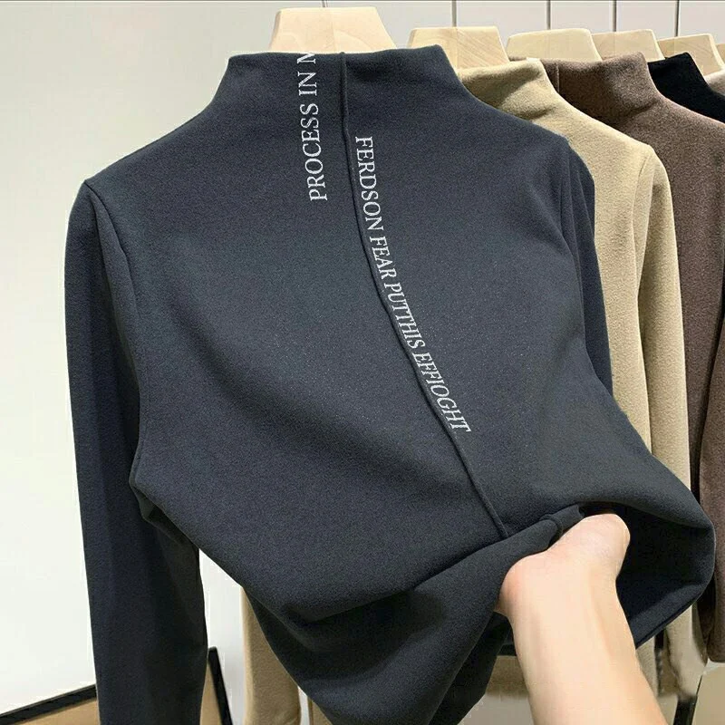 M--3XL 2021 осенние и зимние новые женские полусапожки с высоким воротом бархатная верхняя одежда кофты длинным рукавом принтом футболка длинными рукавами модная теплая женская обувь