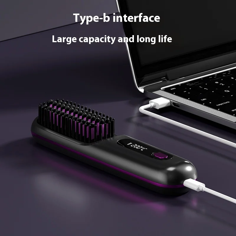USB Electric Men Beard Straightener Negative Ion Wireless Mini Electric Hair Brush Cordless Hair Straightener Brush For Woman