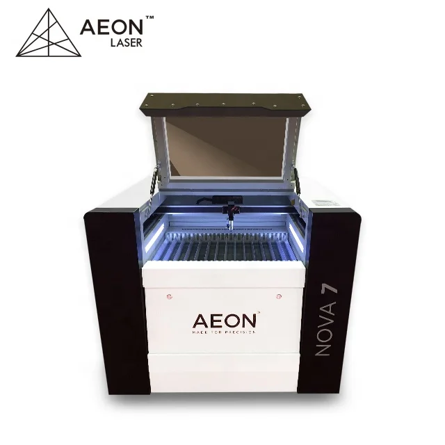 Подержанный лазерный режущий станок для Aeon Co2, лазерный гравировальный станок, встроенный охладитель, воздушный насос, воздуходувка и лазерный стандарт Класса 1