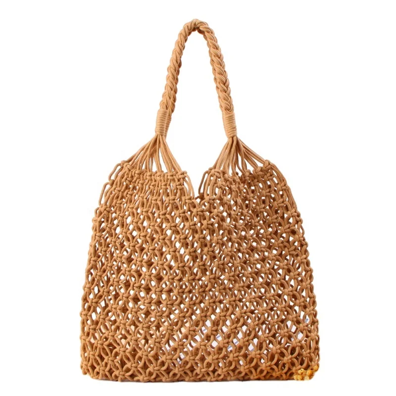 Handmade Straw Bag Travel Beach Fishing Net Handbag Shopping Woven Shoulder beach Bag for Women