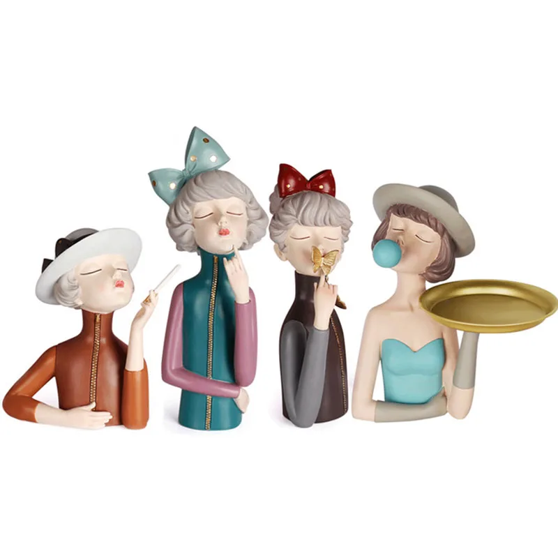 Christmas Eve Light Luxury Home Decoration Resin Bubble Girl take apple Figurine Cute Cartoon Girl Statue