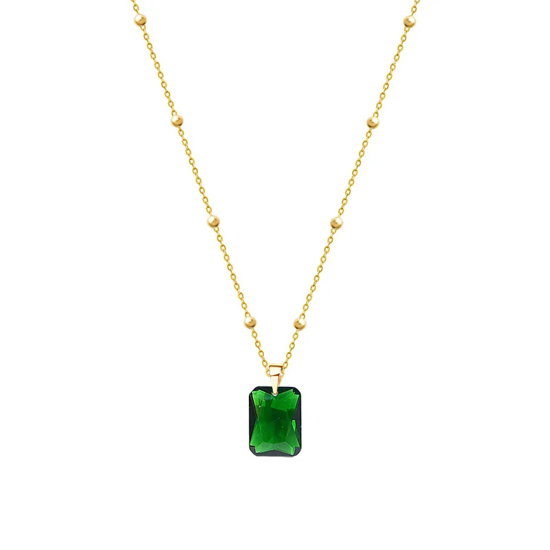 Unique High Quality Nickel Free Square Zirconia Jewelry Female Emerald Necklace for Women