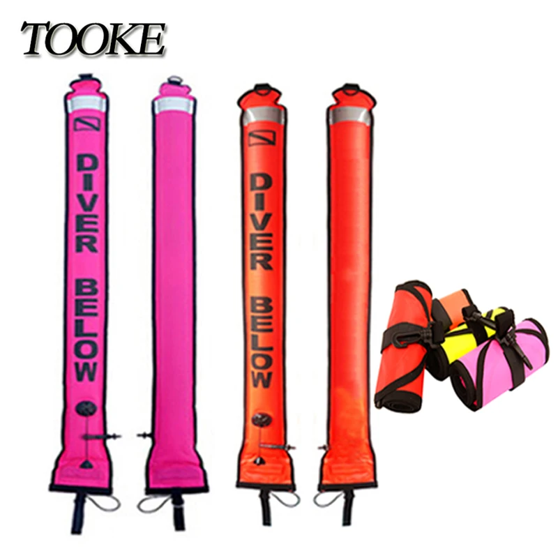 Surface Safety Signal Tube Marker for Diving Buoy smb with high visibility reflective band Scuba diving 120*15cm Orange