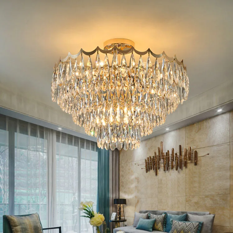 Modern round gold pendant lights hotel restaurant stainless steel hanging lamp living room luxury k9 crystal chandelier