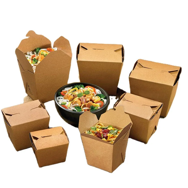 Eco Disposable Kraft Paper Takeaway Packaging Rice Takeout Container Food Box Noodle Chinese Custom 16oz 26oz 32oz Candy Box