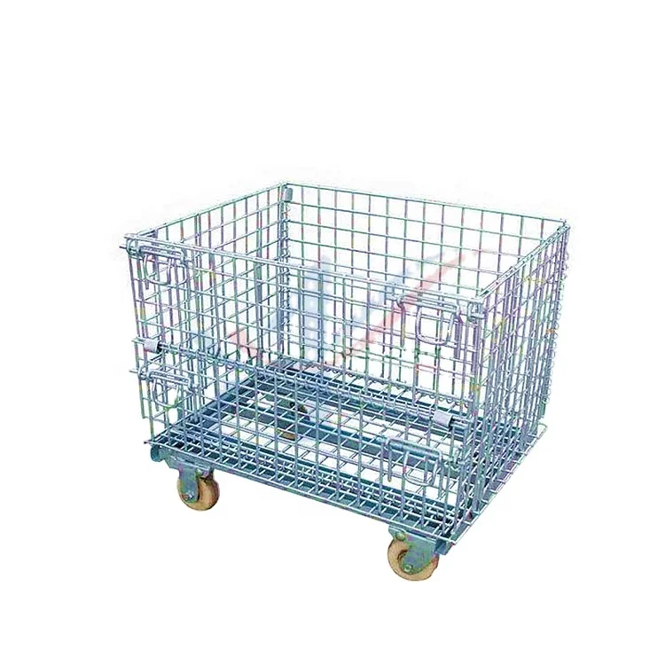 500-800kg industrial stackable wire storage cage with wheels