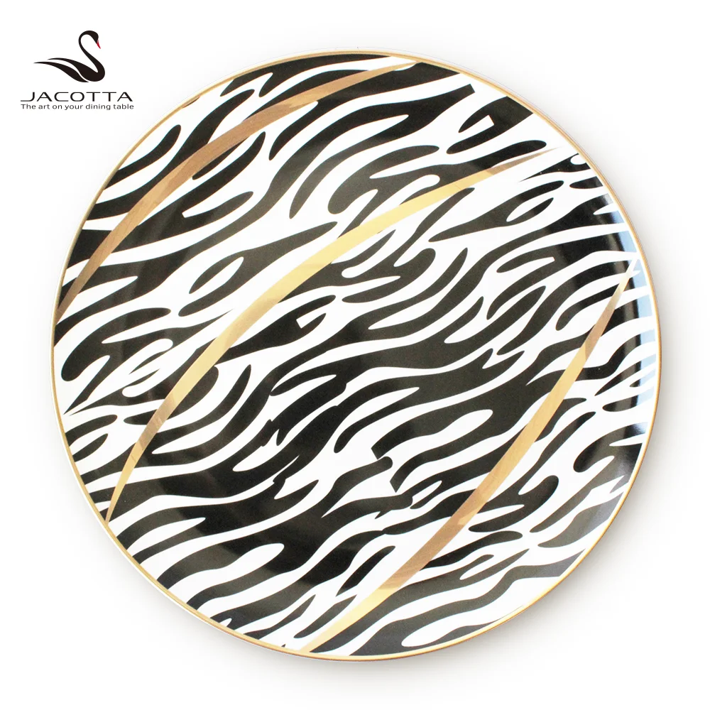 Black and white bone china plates  used for restaurant dishes ceramic plate