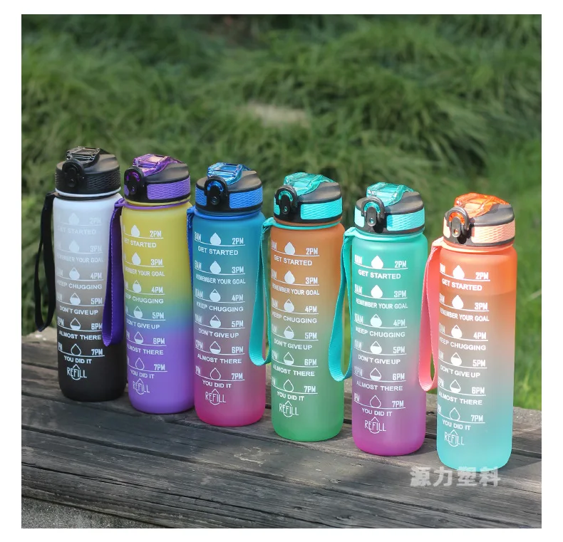 Wholesale gradient color 1l 32oz plastic water bottle Motivational Drinking Sports Water Bottle with time marker