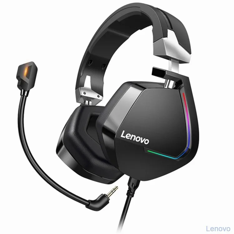 Original Lenovo H402 USB Active Noise Canceling Wired Gaming Headset Headphones with RGB Light Detachable Microphone
