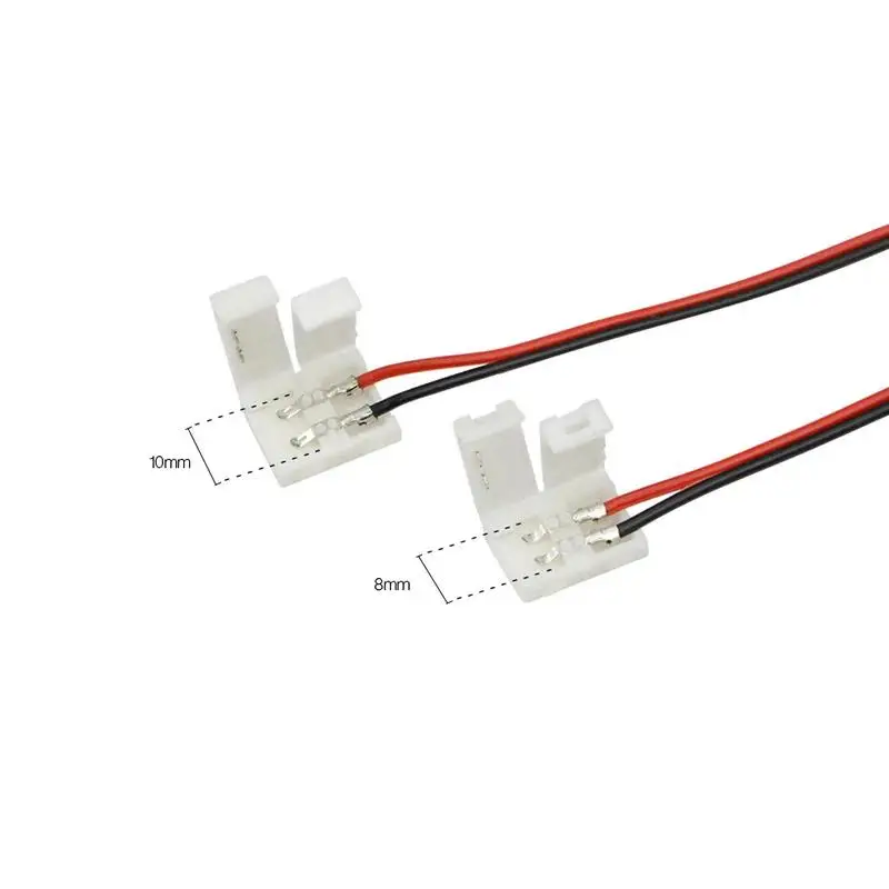 No Soldering 2 Pin Led Strip Connectors 8 mm 10 mm Power Wire Connector For 3528/5050 Led Strip Wire PCB Ribbon