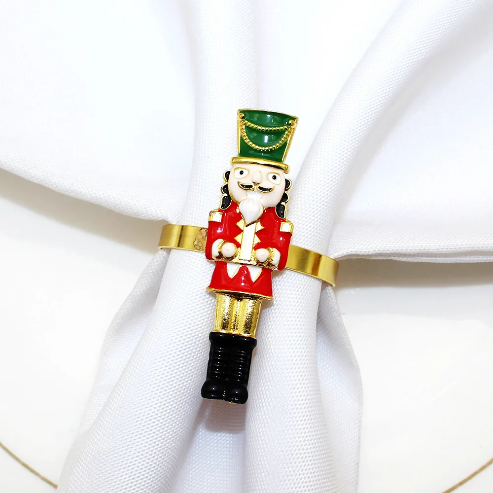New Arrival Holiday Party Christmas Napkin Rings Holder Serviette Buckle Christmas Metal Nutcracker Soldier Napkin Ring